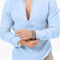New Men's Henry Long Sleeve T-Shirt Slim Fit Solid Color Large Size Deep V Neck Shirt