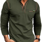 New Men's Henley Color Block Knitted Long Sleeve T-Shirt