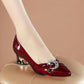Low-heel Burgundy Pumps Mid-heel Large Size Women's Shoes - Snapitonline