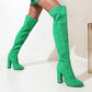 Women's Chunky Heel Suede High Heel Thigh Boots - Snapitonline