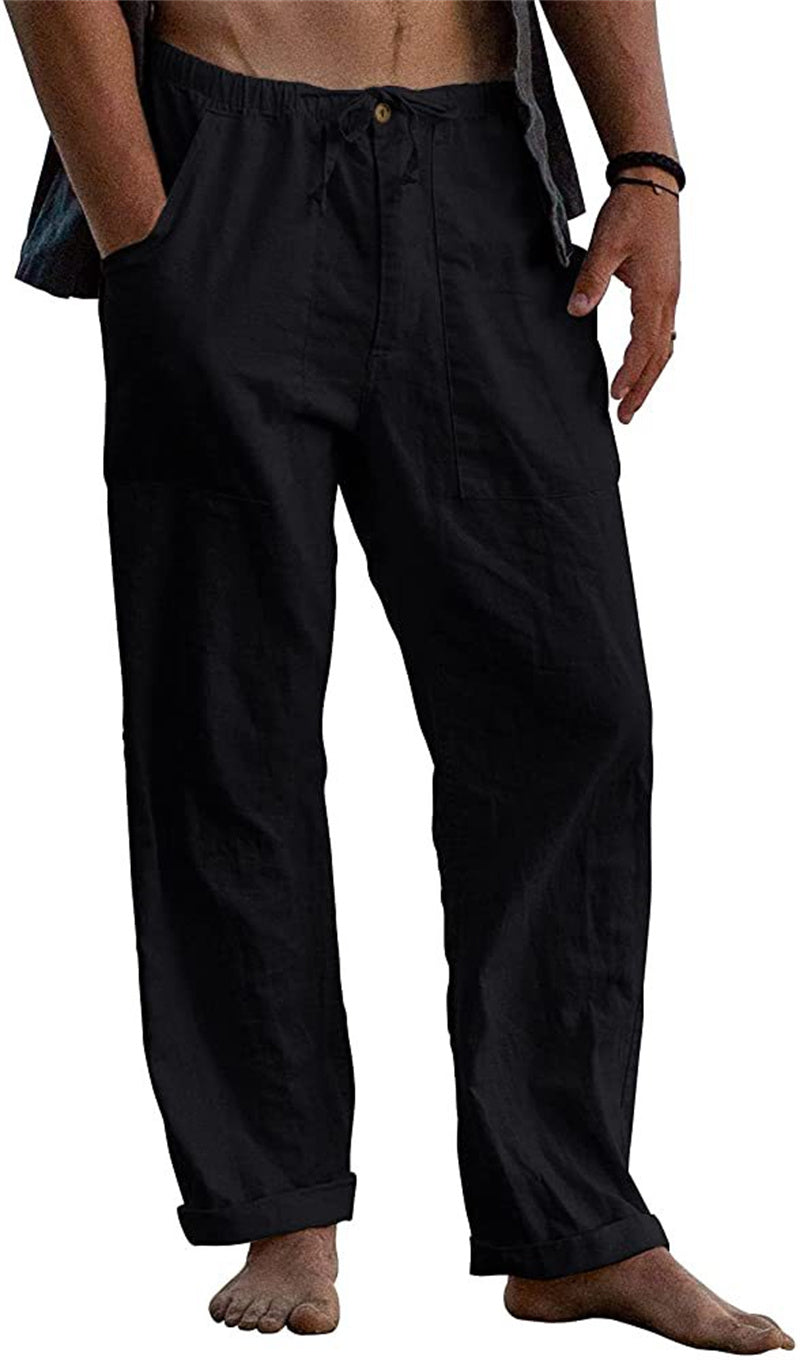 Men's Linen Casual Drawstring Loose Pants - Snapitonline