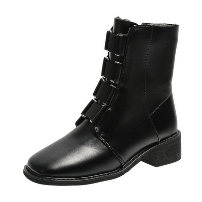 New Square Toe Thick Heel Side Zipper Short Boots - Snapitonline