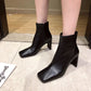 Square toe stitching high heel ankle boots - Snapitonline