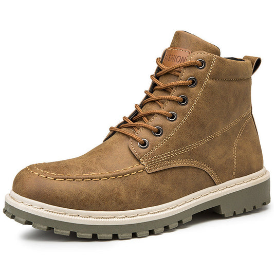 Medium Leather Boots Men's Short Boots Versatile Military Boots - Snapitonline