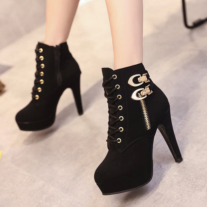 High heels stiletto platform zipper ankle boots - Snapitonline