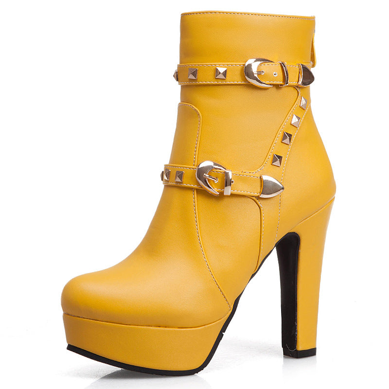 Women's studded thick heel short boots - Snapitonline