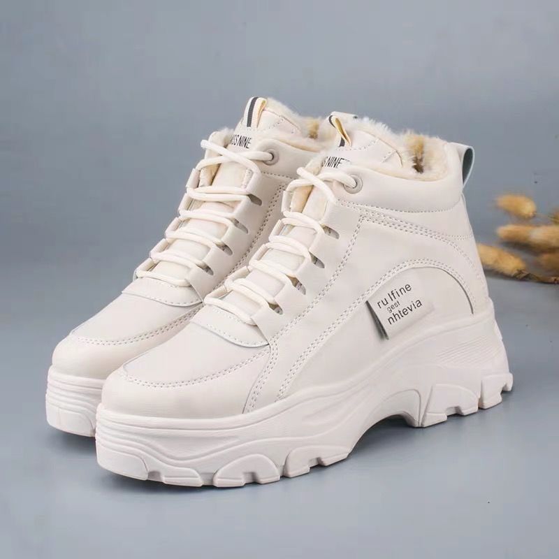 Thick-Soled Shoes Student Dad Children Plus Velvet Lace-Up Shoes - Snapitonline