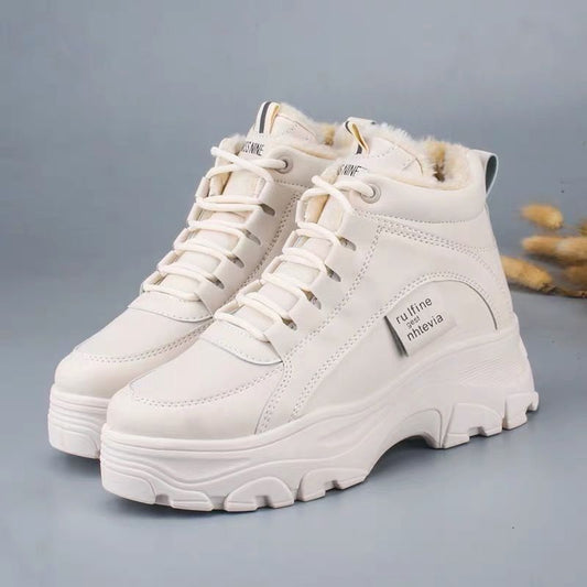 Thick-Soled Shoes Student Dad Children Plus Velvet Lace-Up Shoes - Snapitonline