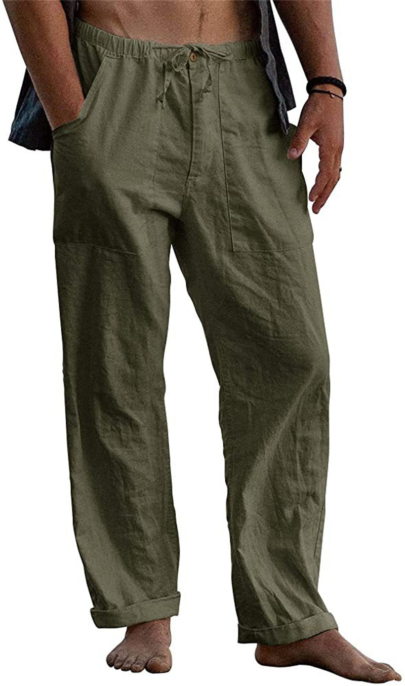 Men's Linen Casual Drawstring Loose Pants - Snapitonline