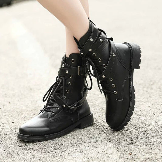 Martin Boots, Motorcycle Boots, Middle Heel Boots, Women's Army Boots - Snapitonline
