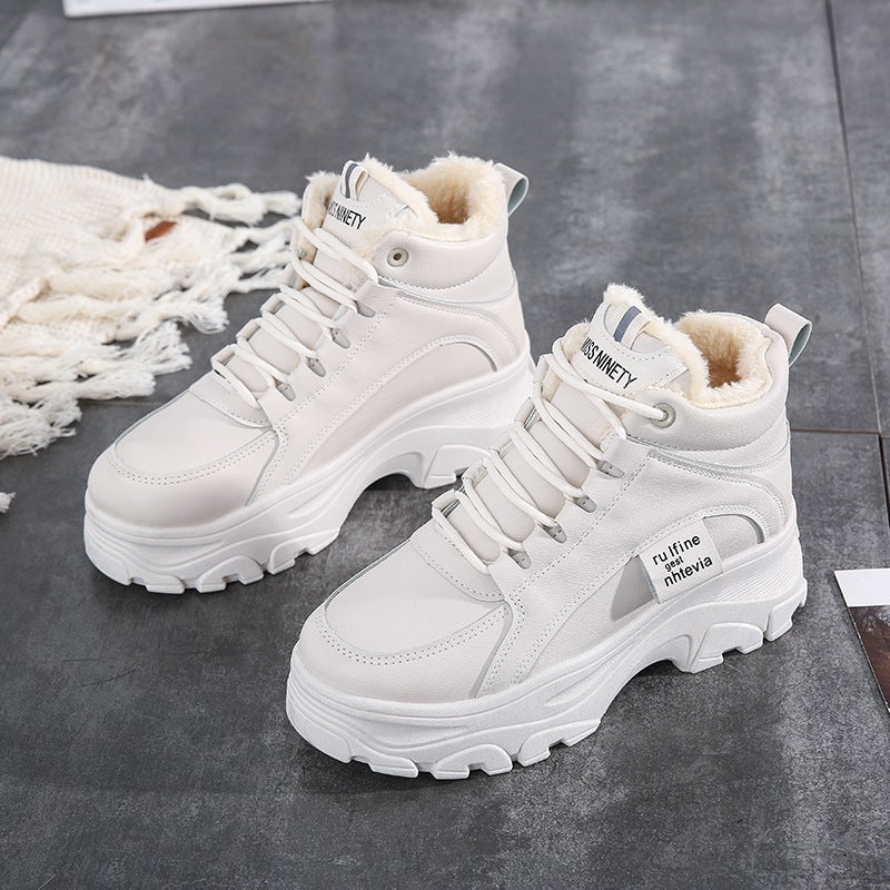 Thick-Soled Shoes Student Dad Children Plus Velvet Lace-Up Shoes - Snapitonline