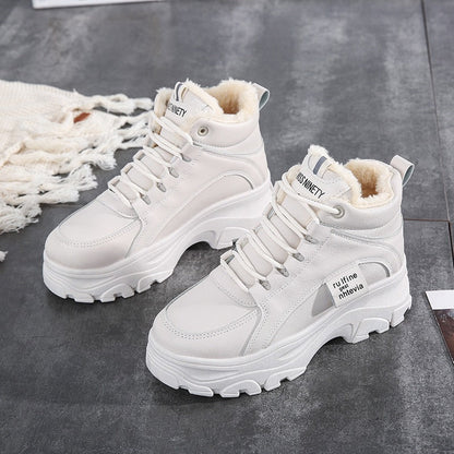 Thick-Soled Shoes Student Dad Children Plus Velvet Lace-Up Shoes - Snapitonline