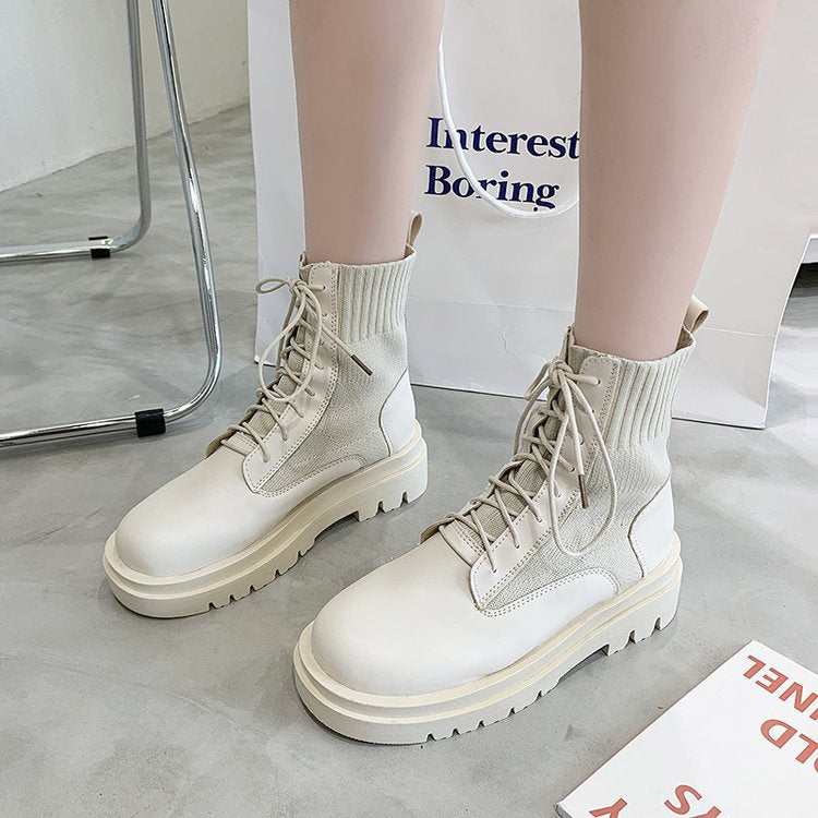 Women's Thin Thick-soled Lace-up Ankle Boots - Snapitonline