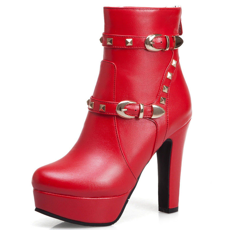 Women's studded thick heel short boots - Snapitonline