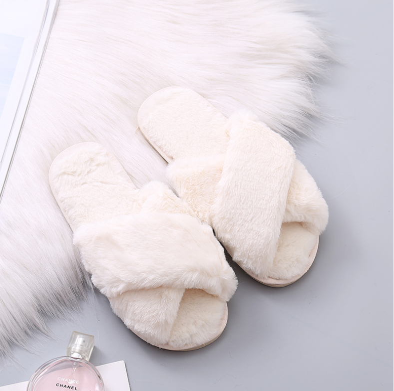 Winter Women Home Slippers with Faux Fur Fashion Warm Shoes Woman Slip on Flats Female Slides Black Pink Plus Size - Snapitonline