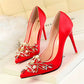 Women Pumps Rhinestone High Heels Shoes Women Pointed Toe Crystal Pearl Party Shoes Sexy Wedding Shoes - Snapitonline