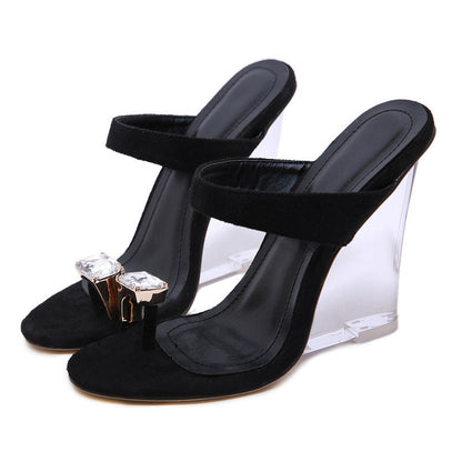 Transparent wedge toe high heel sandals - Snapitonline