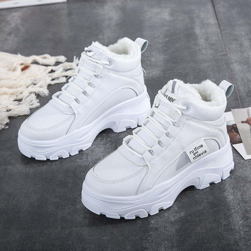 Thick-Soled Shoes Student Dad Children Plus Velvet Lace-Up Shoes - Snapitonline