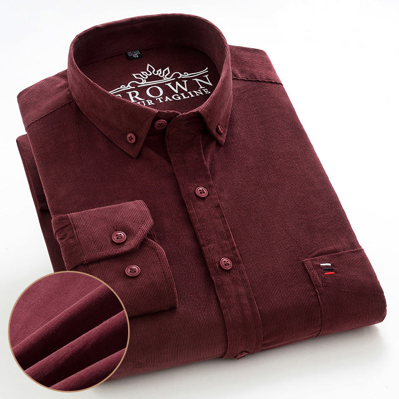 Men's Cotton Corduroy Long Sleeve Shirt Business Slim Casual - Snapitonline