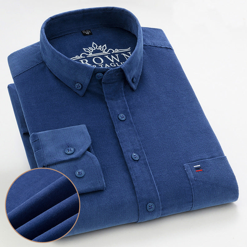 Men's Cotton Corduroy Long Sleeve Shirt Business Slim Casual - Snapitonline