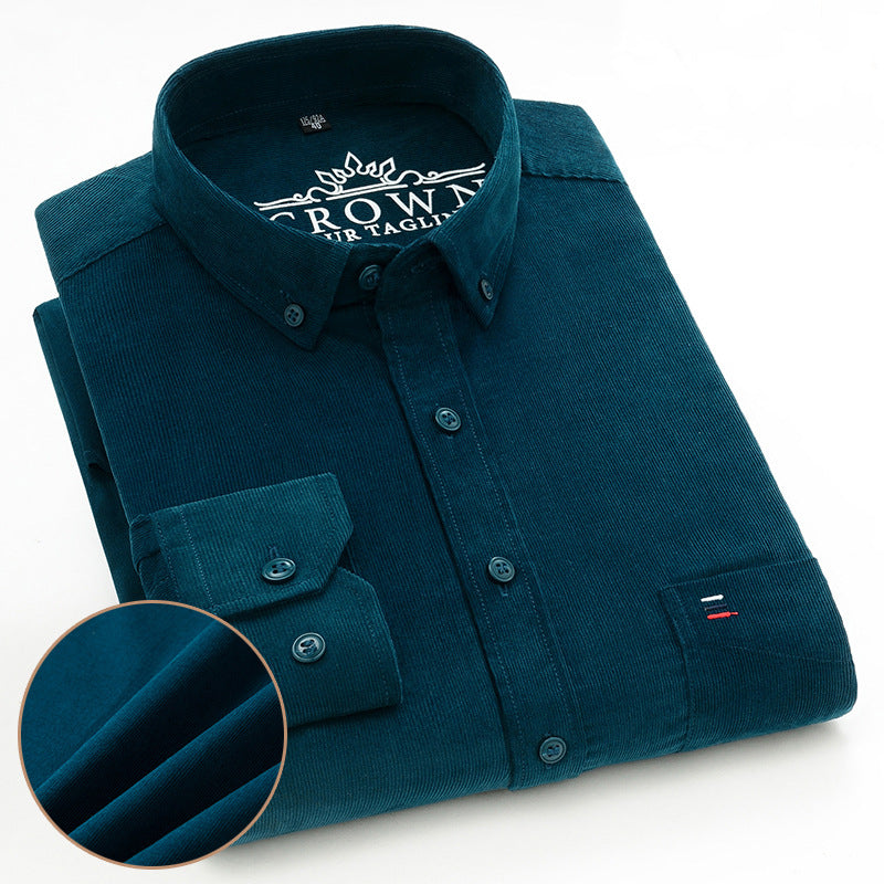 Men's Cotton Corduroy Long Sleeve Shirt Business Slim Casual - Snapitonline