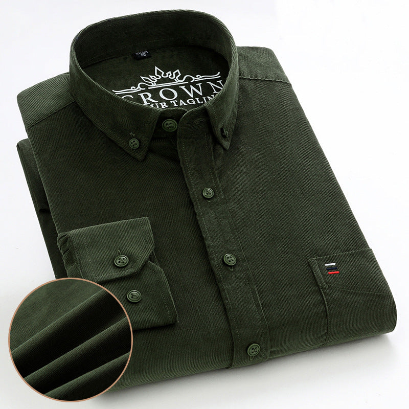 Men's Cotton Corduroy Long Sleeve Shirt Business Slim Casual - Snapitonline