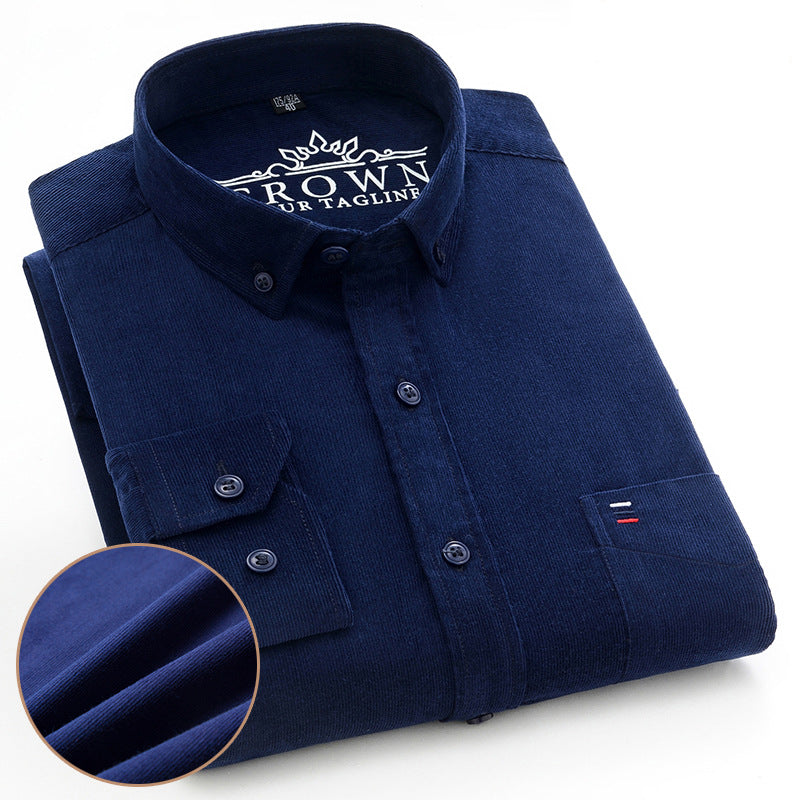 Men's Cotton Corduroy Long Sleeve Shirt Business Slim Casual - Snapitonline
