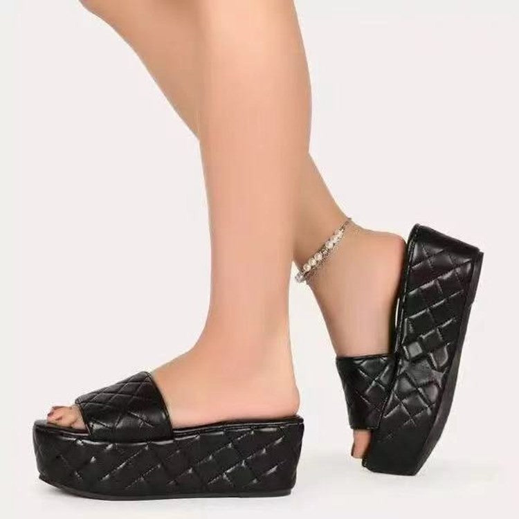 Solid Plaid Platform Sandals Women Shoes Hot Thick Sole Slipper Summer Autumn Slides Plus Size 43 Zapatillas Mujer Casa - Snapitonline