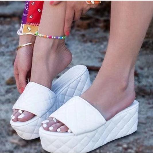 Solid Plaid Platform Sandals Women Shoes Hot Thick Sole Slipper Summer Autumn Slides Plus Size 43 Zapatillas Mujer Casa - Snapitonline