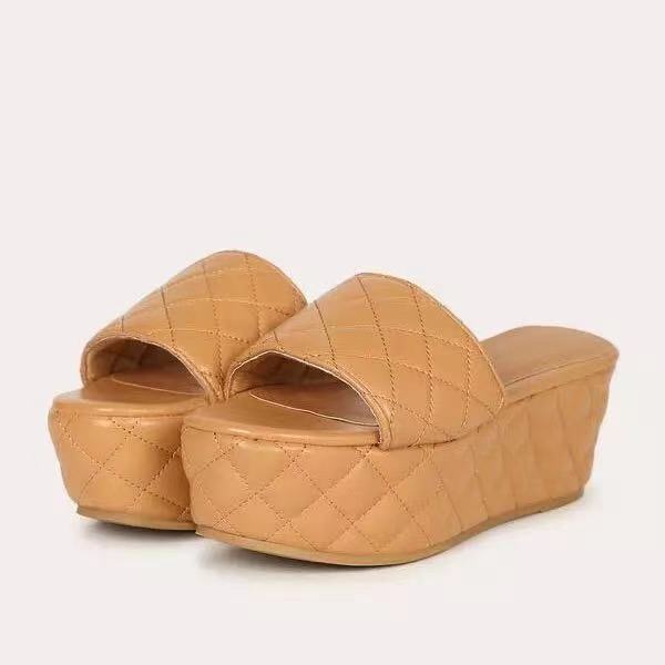 Solid Plaid Platform Sandals Women Shoes Hot Thick Sole Slipper Summer Autumn Slides Plus Size 43 Zapatillas Mujer Casa - Snapitonline