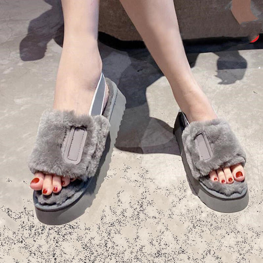Wool Slippers Disco Slide Thick-Soled Women Tow Sandals - Snapitonline