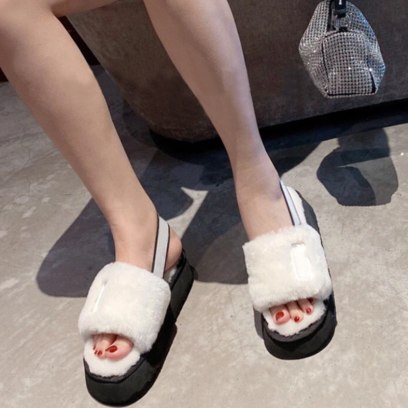 Wool Slippers Disco Slide Thick-Soled Women Tow Sandals - Snapitonline