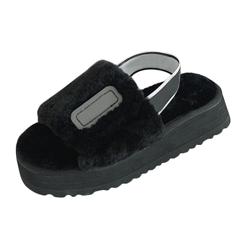 Wool Slippers Disco Slide Thick-Soled Women Tow Sandals - Snapitonline