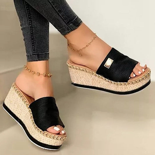 Summer Wedges Slippers Platform High Heels Women Slipper Basic Clog Wedge Slipper Flip Flop Sandals - Snapitonline