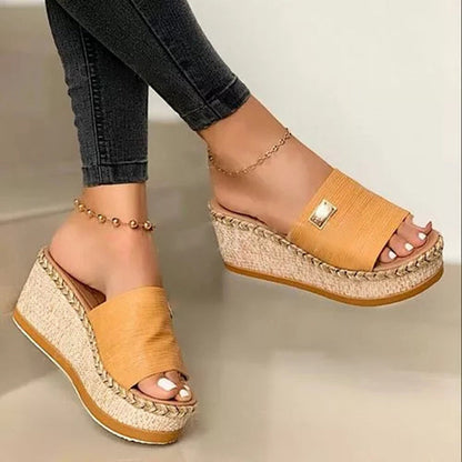 Summer Wedges Slippers Platform High Heels Women Slipper Basic Clog Wedge Slipper Flip Flop Sandals - Snapitonline