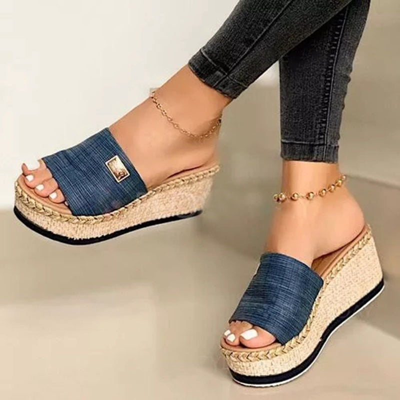 Summer Wedges Slippers Platform High Heels Women Slipper Basic Clog Wedge Slipper Flip Flop Sandals - Snapitonline