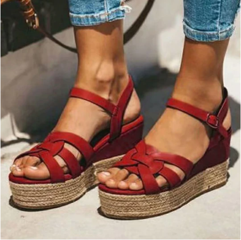 Straw Hemp Rope And Tendon Sole Wedge Women Sandals - Snapitonline