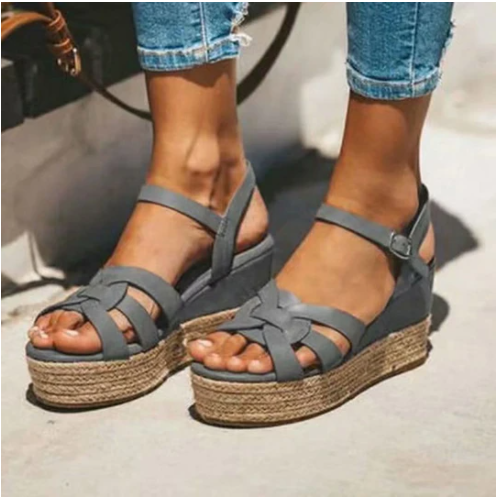 Straw Hemp Rope And Tendon Sole Wedge Women Sandals - Snapitonline