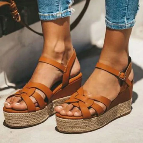 Straw Hemp Rope And Tendon Sole Wedge Women Sandals - Snapitonline
