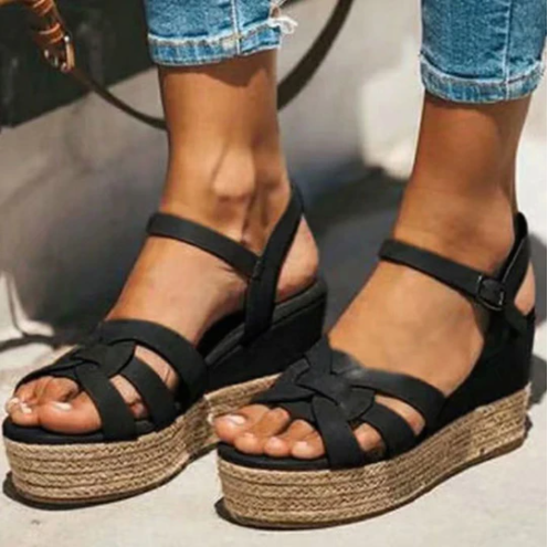 Straw Hemp Rope And Tendon Sole Wedge Women Sandals - Snapitonline