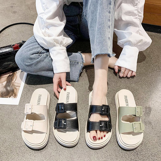 Platform Slippers Sandals Women Buckle Slippers Thick Sole Sandals Women Shoes Summer Leisure Hollow Open Toe Slides 2021 - Snapitonline