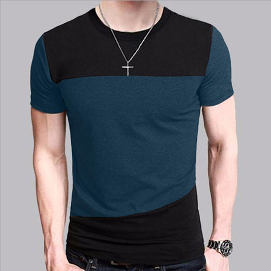Round Neck Korean Short-Sleeved T-Shirt Men'S Color Matching Men'S T-Shirt Clothes - Snapitonline