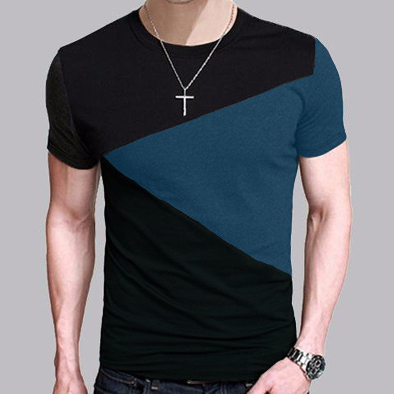 Round Neck Korean Short-Sleeved T-Shirt Men'S Color Matching Men'S T-Shirt Clothes - Snapitonline