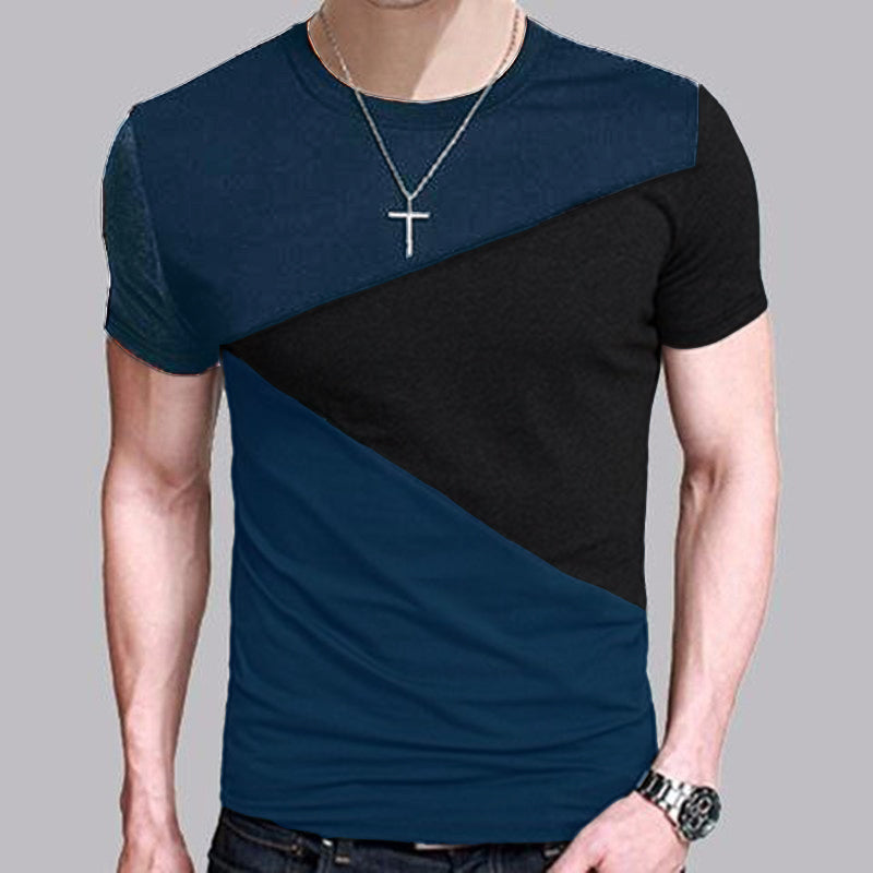 Round Neck Korean Short-Sleeved T-Shirt Men'S Color Matching Men'S T-Shirt Clothes - Snapitonline
