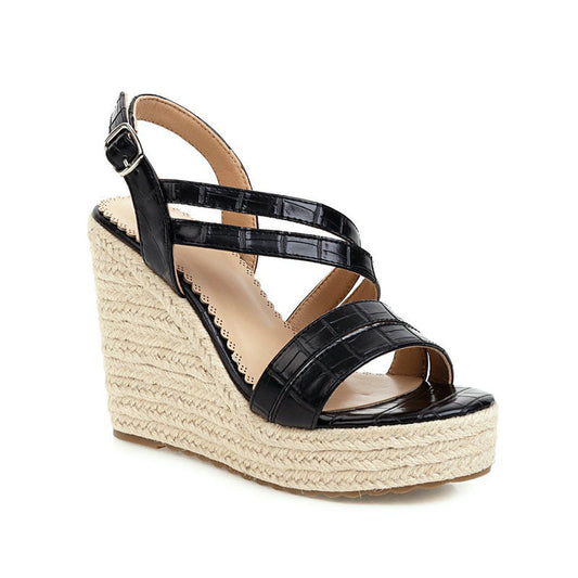 Sandals Women'S Summer New Style Wedge Women'S Shoes High-Heeled Roman Thick-Soled Straw Wedge Sandals Female Fairy Style Women'S Sandals - Snapitonline