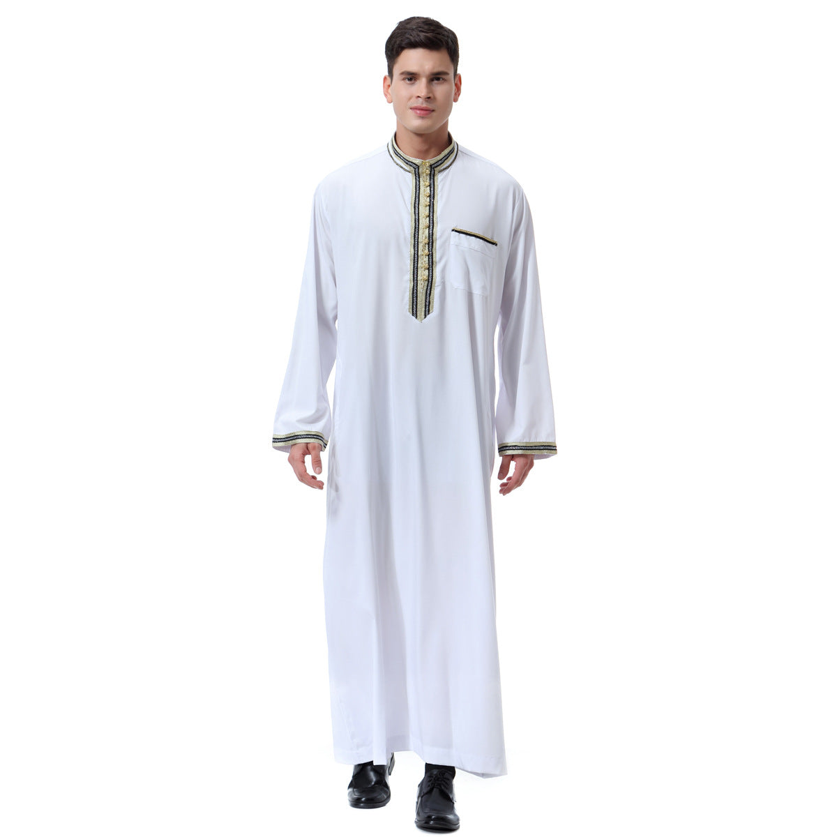Muslim Arab Middle East Men's Applique Stand Collar Robe, TH810 - Snapitonline