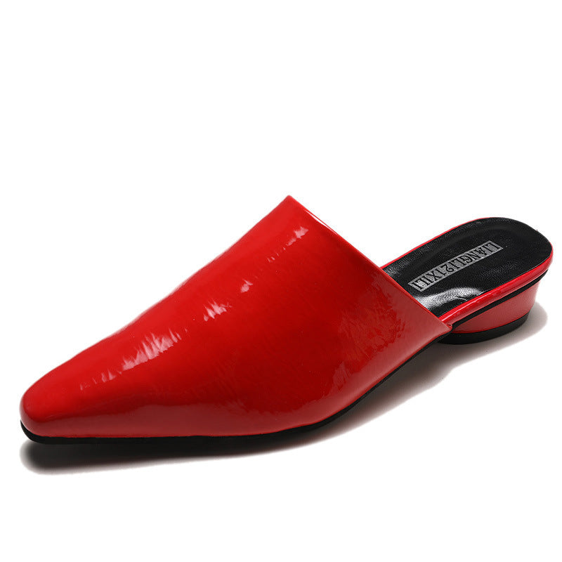 Womens Flats Shoes Mules Slides Pu Leather Slides Low Heels Pointed Toe Slippers - Snapitonline