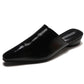 Womens Flats Shoes Mules Slides Pu Leather Slides Low Heels Pointed Toe Slippers - Snapitonline