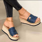 Woven Sponge Cake Platform Wedge Slippers - Snapitonline