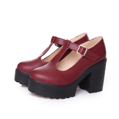 Womens Pumps Shoes Mary Jaen Block Platforms Heels T-strap - Snapitonline